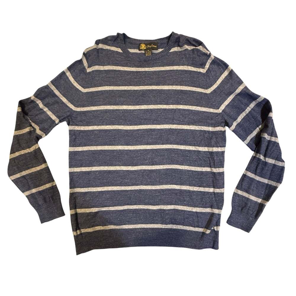 Oleg Cassini Men's Striped Cotton Cashmere Crewneck Sweater XL